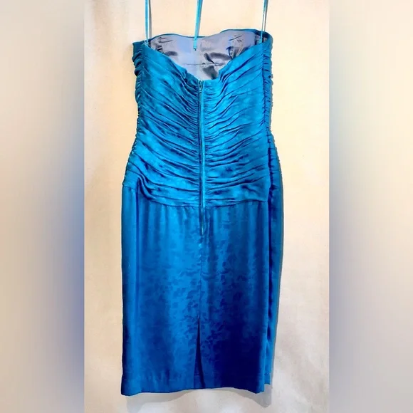 AJ BARI Vintage Blue Strapless mini cocktail dress Ruching Draping Quiet Luxury - Picture 8 of 13